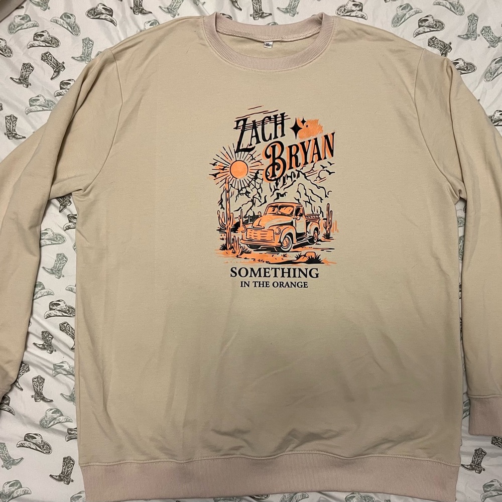 Beige Sweater with Orange Zach Bryan Graphic